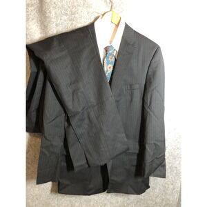 Pronto Uomo Suit Black Pinstripe 44L Wool Platinum Blazer Sport Coat 36 Trouser